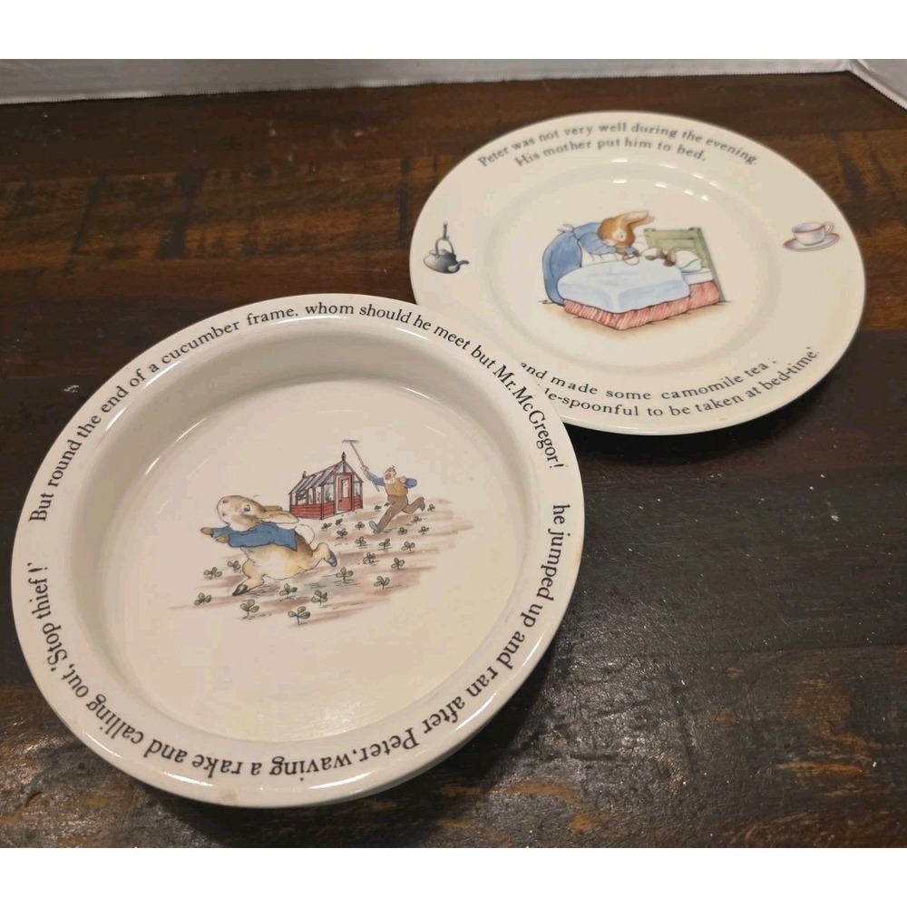 Vintage Wedgwood Beatrix Potter Peter Rabbit 7" Plate & Porridge Bowl Dish Lot